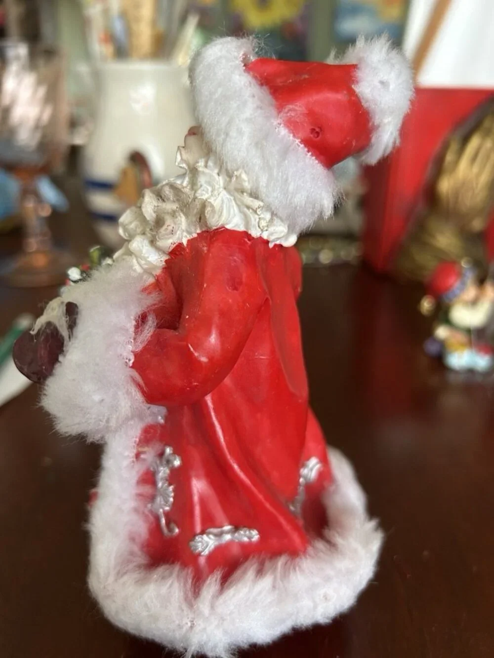 Wood Rocking Horse and Santa Ornaments Set of 2